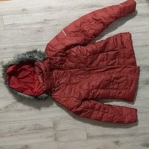 Columbia omni-shield puff jacket with detachable furry hood.